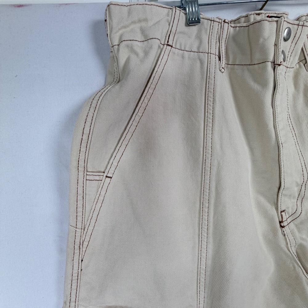 BDG Urban Outfitters Cargo Pants 34 Ivory Contrast Stitch Wide Leg New - Picture 7 of 10
